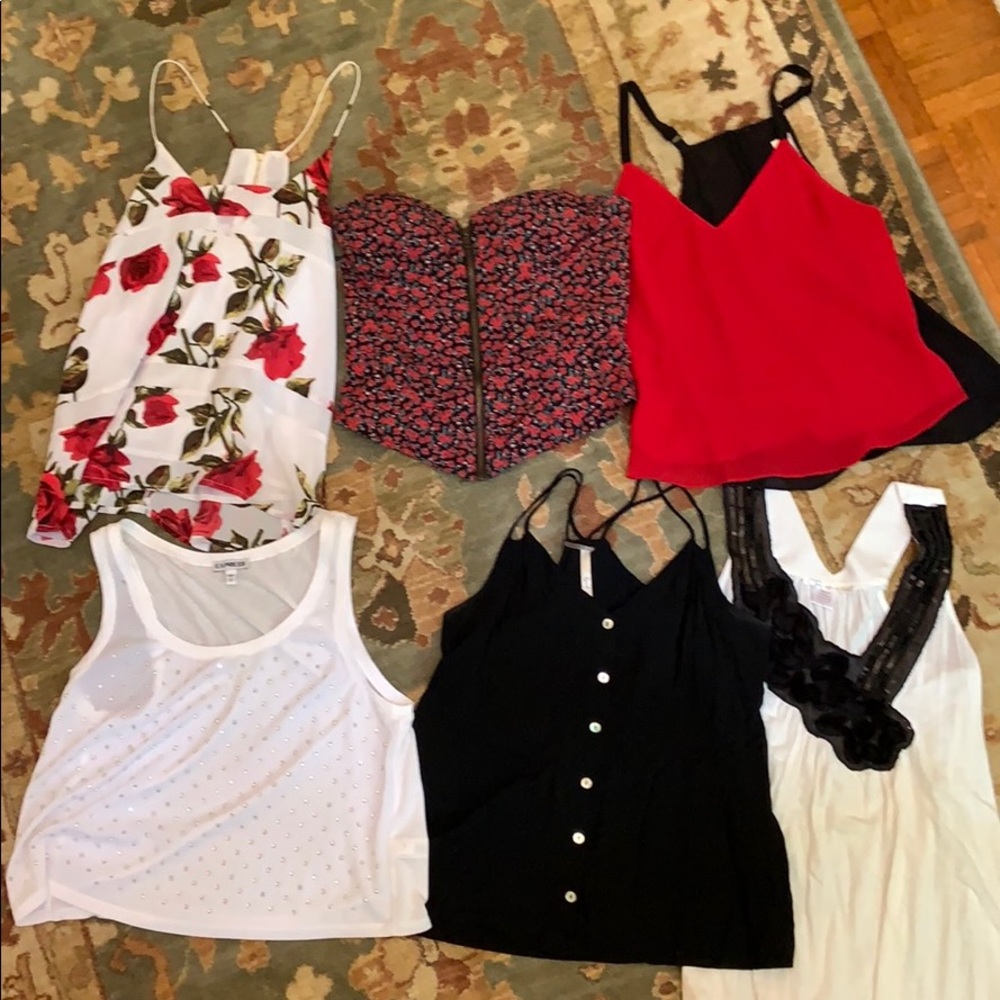 JESSICA SIMPSON & Express Red, White & Black tops
